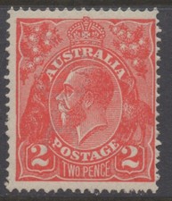 AUSTRALIA 1922 2d BRIGHT-ROSE-SCARLET KGV STAMP MVLH 1st.WMK PERF. 14 SG.63