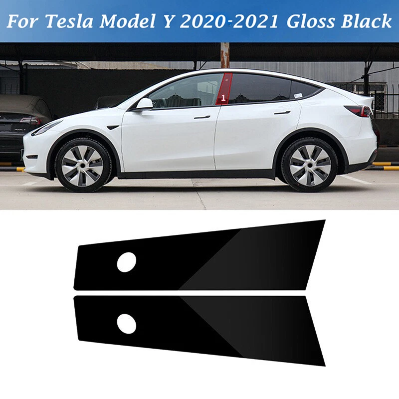 Para Tesla Modelo Y 2020 2021 2022 Negro Brillante Pilar Poste Ventana Puerta Cubierta Borde Foto 3 de 4