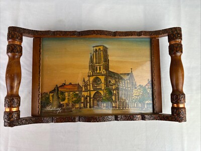 Vintage Carved Wood Ornate Serving Tray Tours Souvenir- Phalsbourg, France