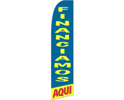 Financiamos Aqui Finance Here Blue/Yellow Swooper Super Feather Advertising Flag