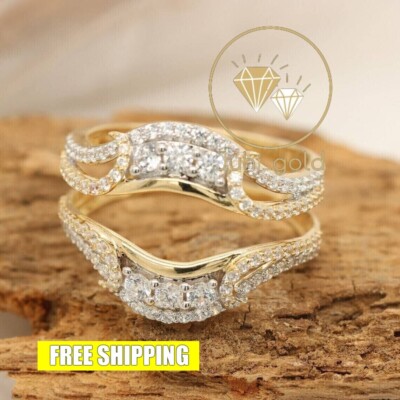 Women's 14K Two-tone Gold Plated 2Ct Diamond Simulated Enhancer Guard Wrap Ring