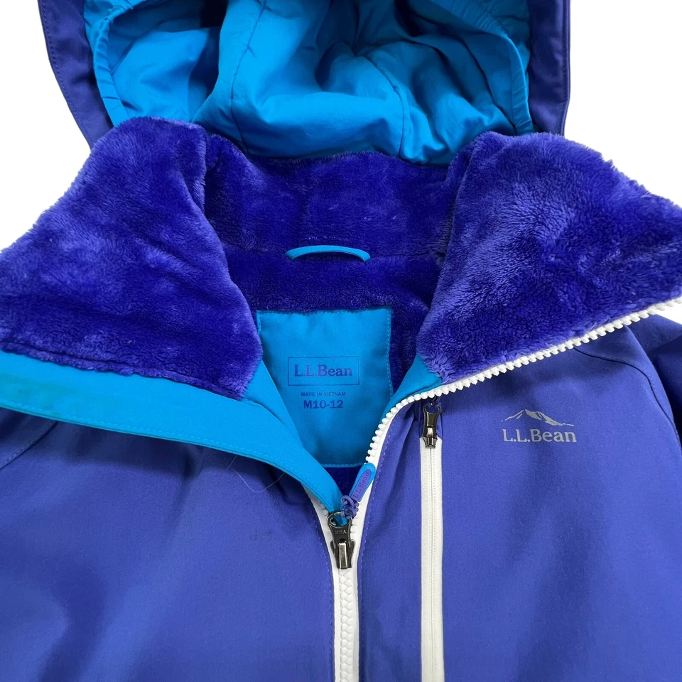 LL Bean Tek Fleece Lined Winter Jacket in Girl's Size M 10/12 Blue - Image 4 of 4