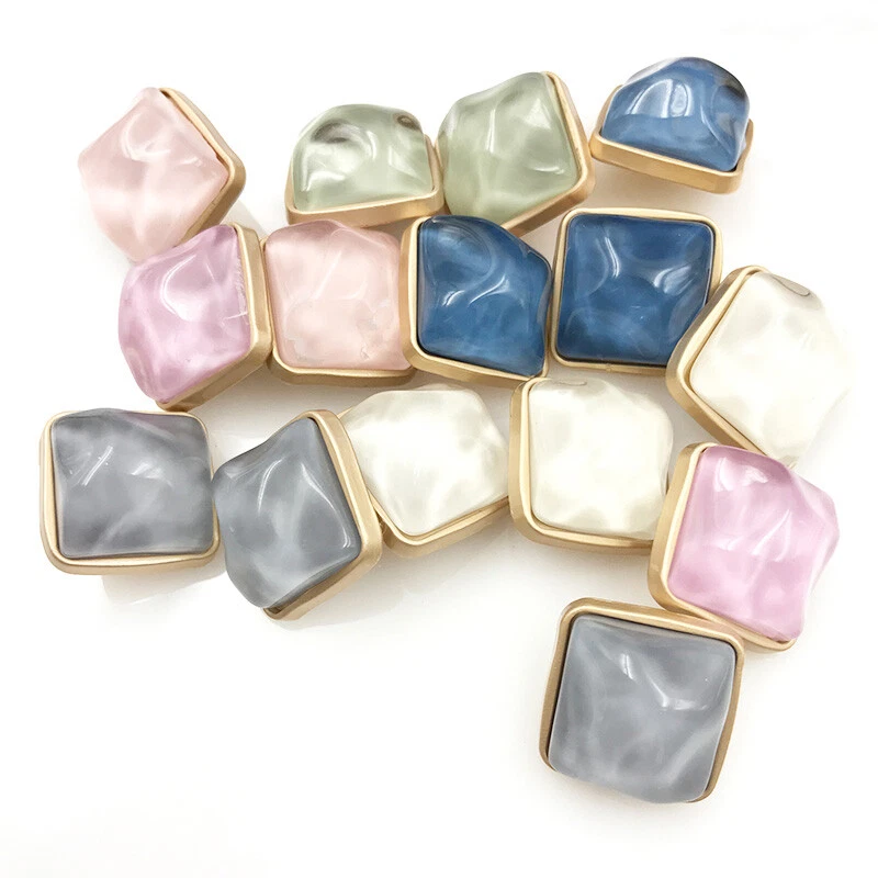 5 Pcs Metal Agate High Stitched Button Square Shank Sewing Clothing Accessories - Image 2 of 4