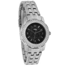 Timex Starlight Collection T2P397 Ladies Crystal Black Floral Dial Quartz Watch