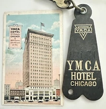 1930’s YMCA Hotel S. Wabash Ave. Chicago, IL Hotel Room Key #18171 & Postcard