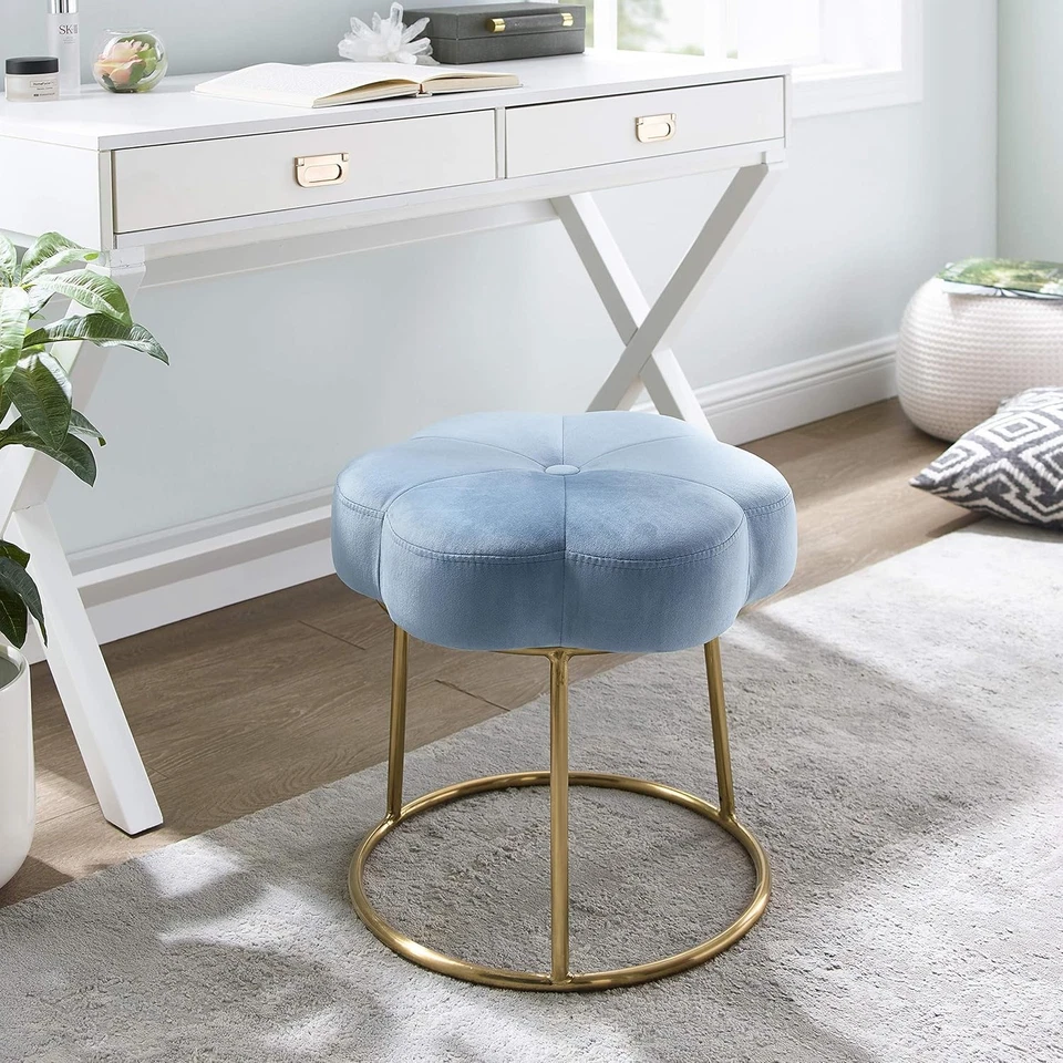 Linon Light Blue and Gold Vanity Accent Talulah Stool - Image 2 of 4