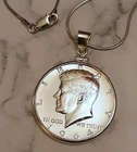 1964 - Near PERFECT Kennedy 50C Silver Half Dollar .925 Necklace Womens Gift