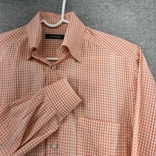 Ermenegildo Zegna Dress Shirt Men Size Medium Orange Gingham Long Sleeve Italy