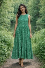 J Crew  Y2K Dress Tiered maxi Smoked Green Tossed Floral 90s Size Large