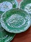 FOUR VINTAGE PLATES CERAMIC MAJOLICA GIEN FRANCE COLOR GREEN