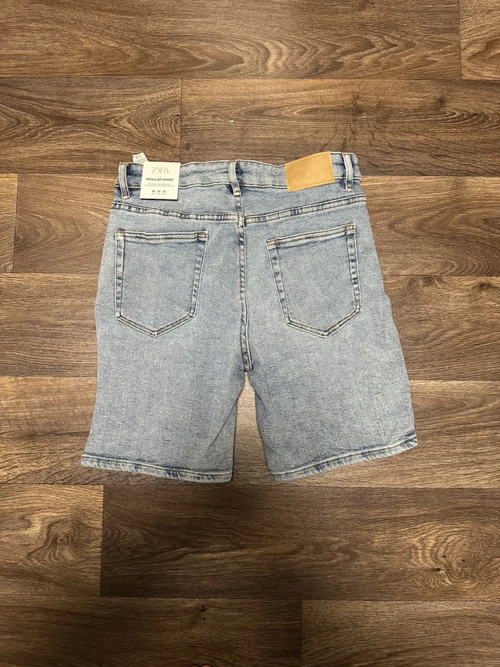 Pantalones Cortos de Jean ZARA Hombres 42 Denim Azul Tiro Alto Regular Corto Papá Pierna Recta Foto 4 de 4