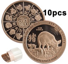 Full Tube 1oz Lunar Year of Pig Copper Rounds Coins Golden State Mint 10oz/20oz