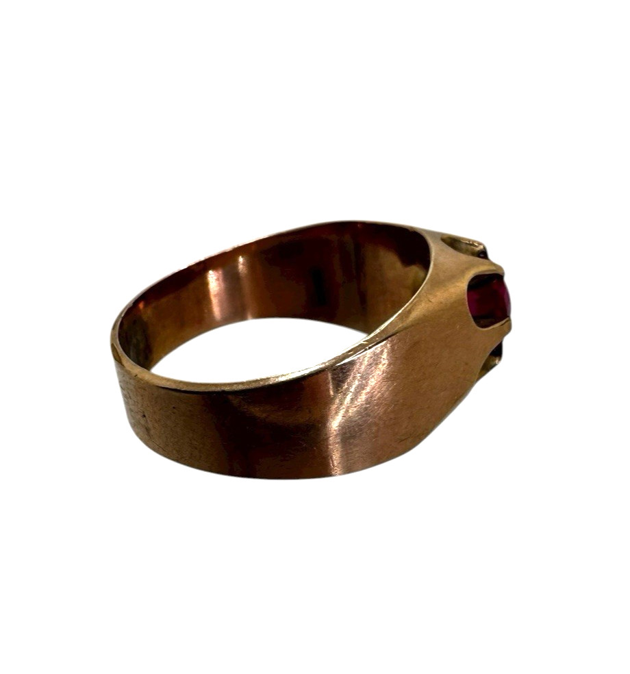 Solid 10K Yellow Gold Ruby Stone Ring Size 9 - image 7