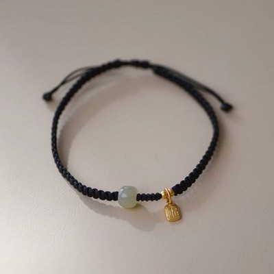 Couple Style Adjustable Natural Jade Bracelet with Red For BRAIDED Rope Design