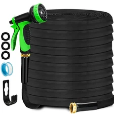 Non-Expanding Garden Hose 100FT, Lightweight Flexible Hose with 10 Function N...