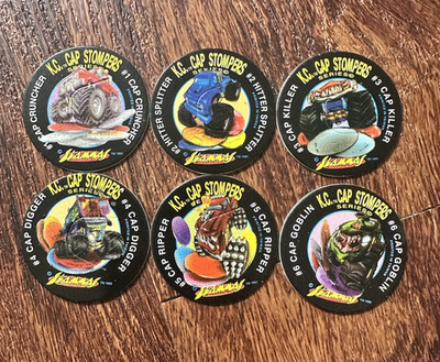 POGs SLAMMAS - K.C. Cap Stompers SET [LOT OF 6] 90 s Milk Caps NEW Vintage