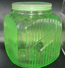 Anchor Hocking Hoosier Ribbed Green Uranium Depression Glass Canister COOKIE JAR