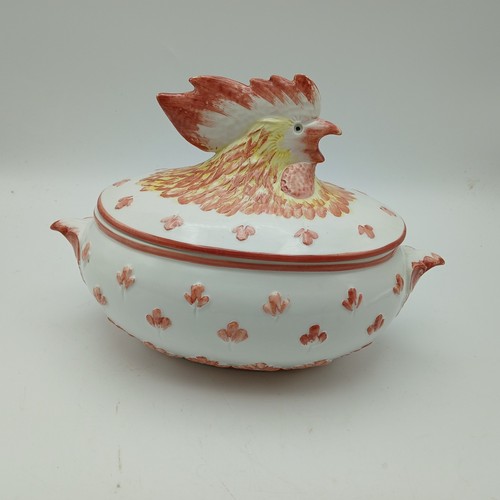 Tureen Serving/Egg Dish With Rooster/Chicken Lid ABV Bossano Vintage 24cm - Foto 2 di 14