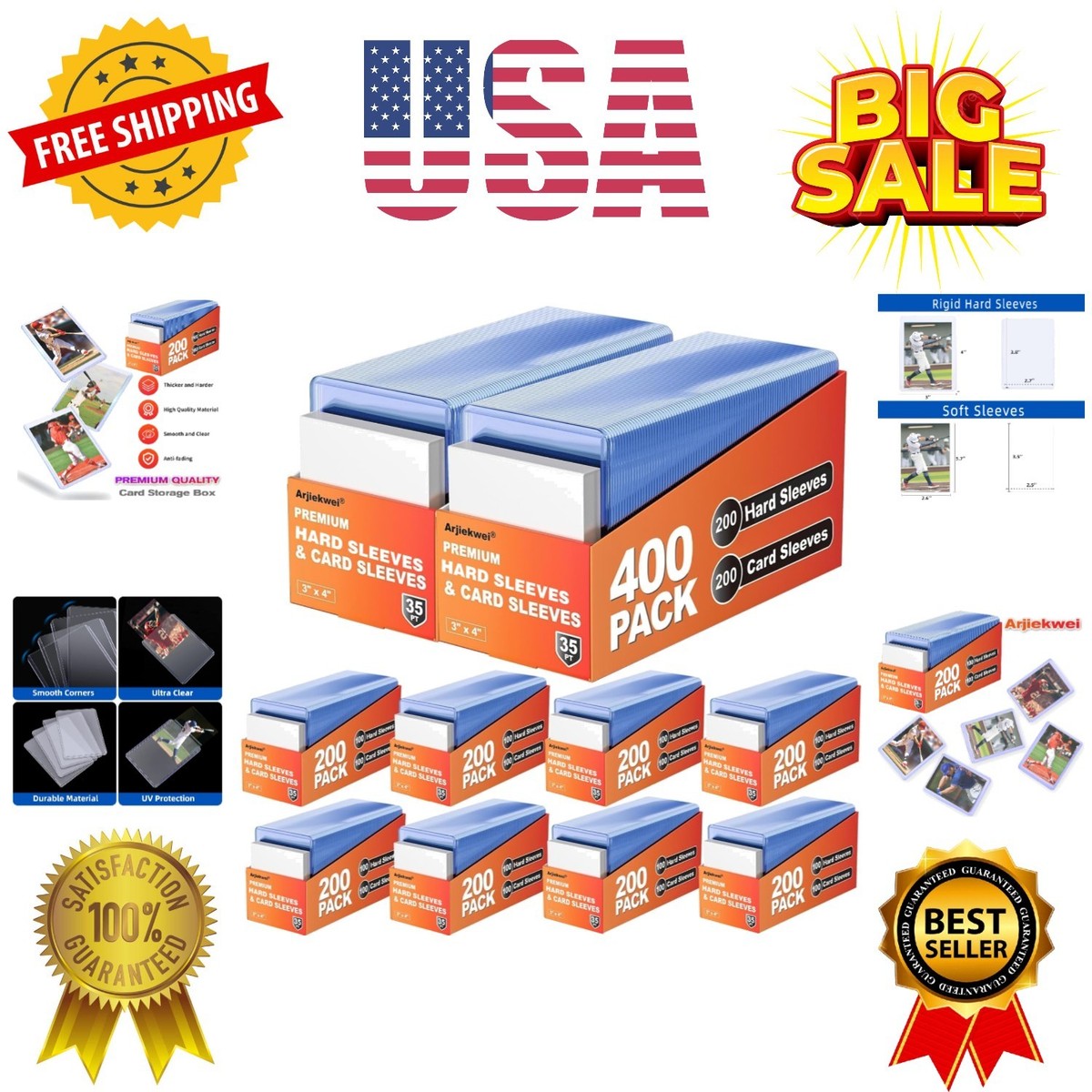 2000 Card Sleeves Hard Plastic, 3"X4" Baseball Cards Protectors Plastic,  Car...