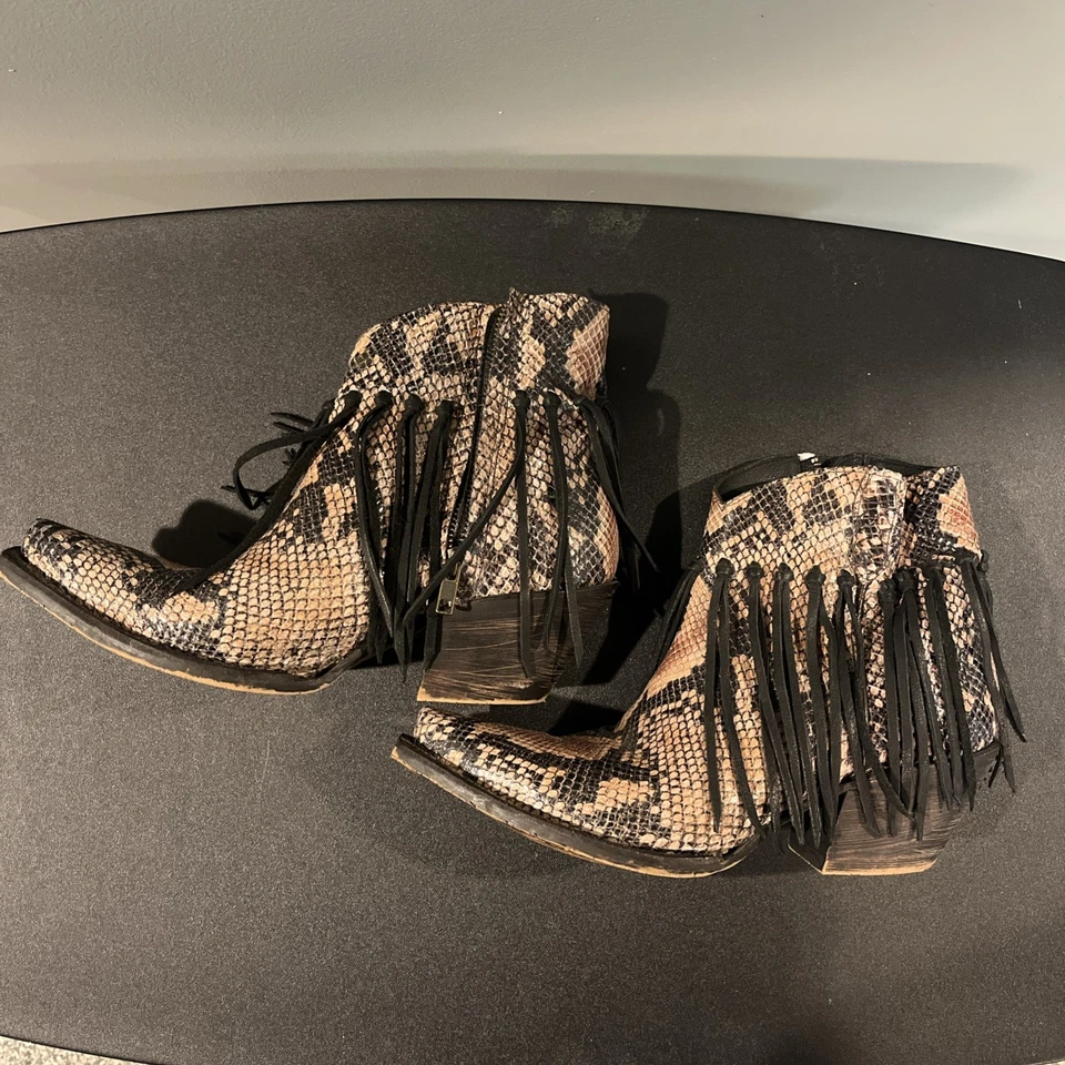 Botas femininas Tony Lama Anahi franja moda marrom/preto tamanho 8B - Imagem 2 de 4