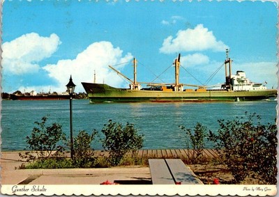 Michigan German Ship Gunther Schulte on St Clair River Continental Postcard A532