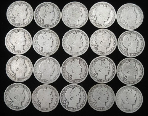 $10 FACE VALUE 90% SILVER BARBER HALF DOLLAR ROLL 20 COINS MIXED DATES MINTS NR