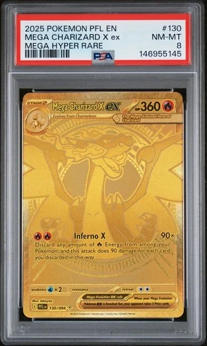 2025 POKEMON PFL EN-PHANTASMAL FLAMES MEGA HYPER RARE MEGA CHARIZARD X EX PSA 8