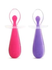 Munchkin Gentle Scoop Silicone Training Spoon Set, Pink/Purple, Qty 2, 6 Months