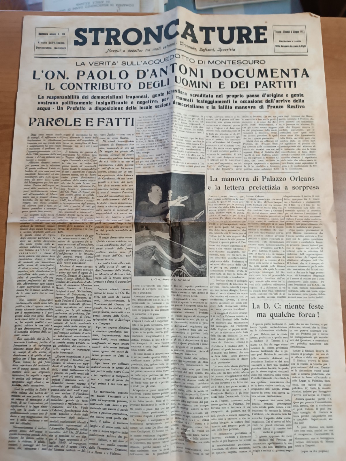 STRONCATURE numero unico Trapani 4/6/1953 Alleanza Democratica Nazionale