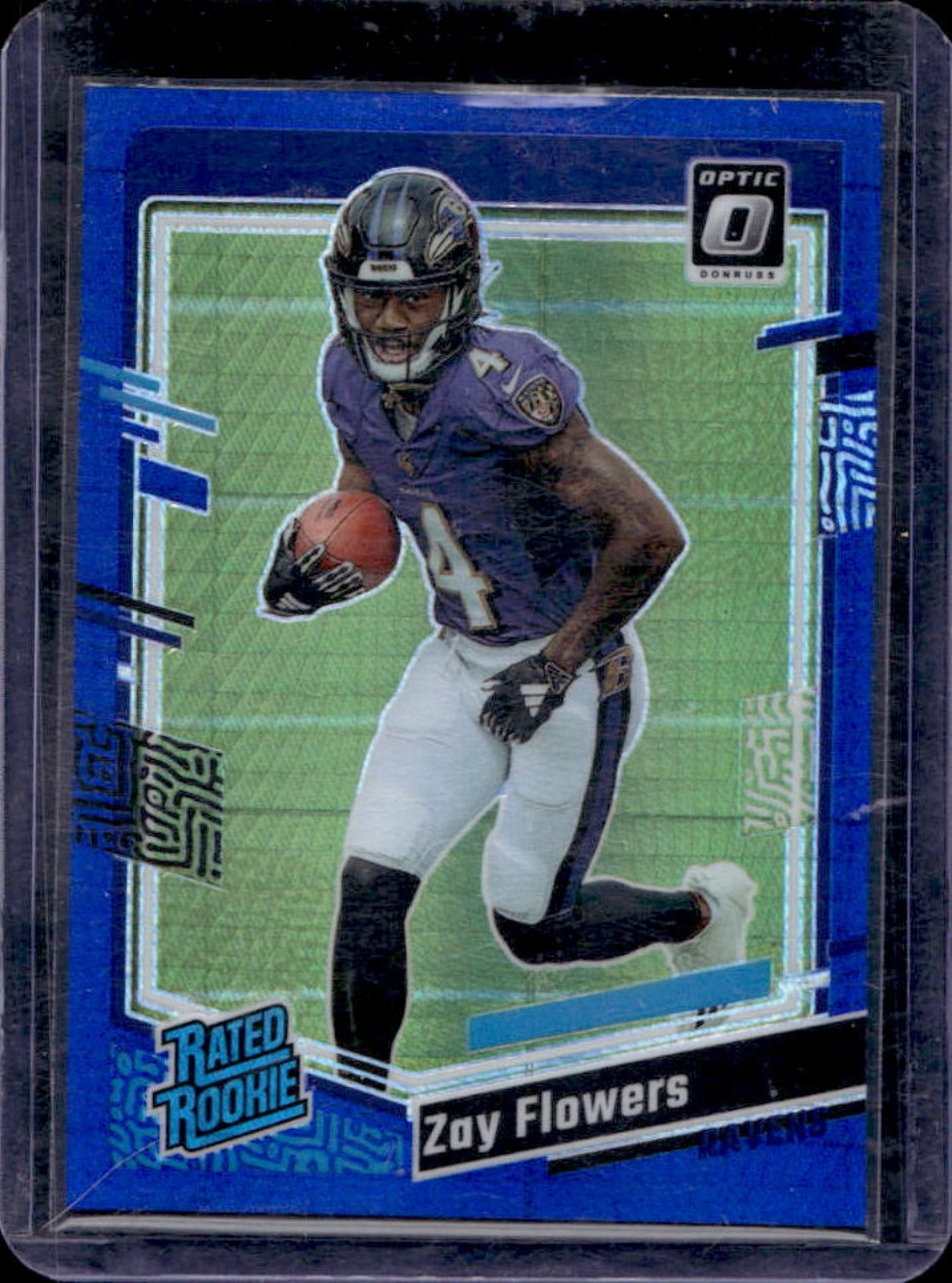 2023 Donruss Optic Zay Flowers Blue Hyper Prizm Rated Rookie #210 Ravens