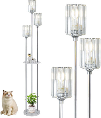 Modern 3-Light Crystal Floor Lamp with Shelves & Foot Switch - 66'' Silver Decor