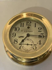 Vintage Seth Thomas Us Navy Wardroom Deck Or Pilot House Manual Clock With Key