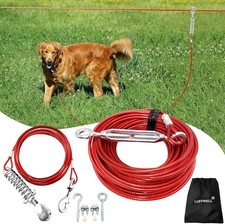 100FT Dog Runner for Yard with 10FT Tie Out Cable - Heavy 100FT 10FT, Red