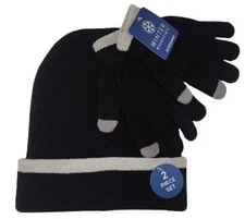 Winter Essentials 2-Piece Black Beanie & Gloves Set – Super Warm - One Size