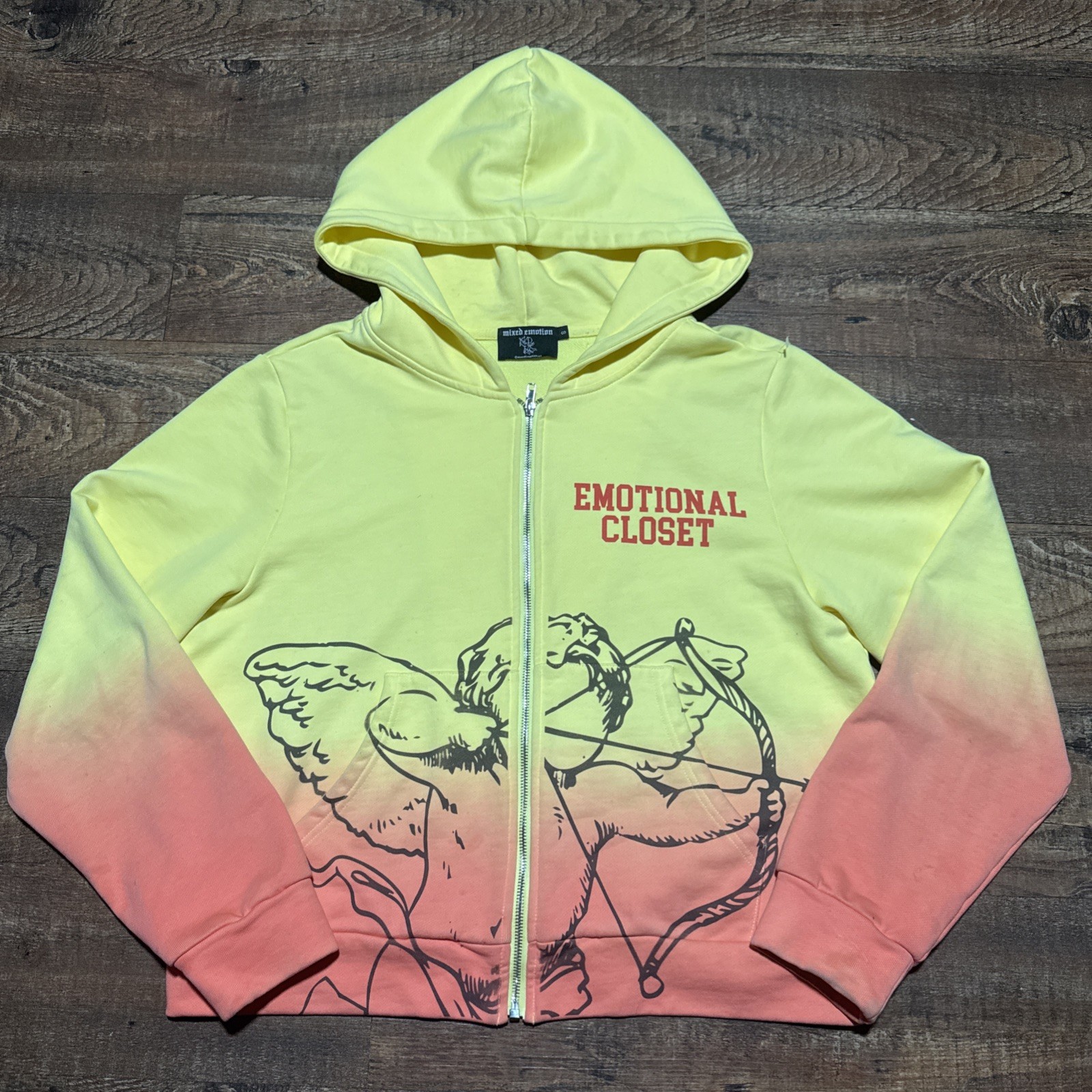 Mixed Emotion Hoodie Zip up  Sz S Heavy Material Yellow To Pink Fade