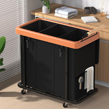 60 Gal 230L Laundry Hamper 3 Section with Lid, Leather Patchwork Laundry Sorte