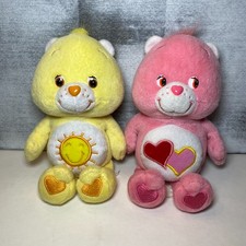 Care Bears 8   Funshine Bear  Love Alot Bear Hearts Plush 2002 Set Of 2