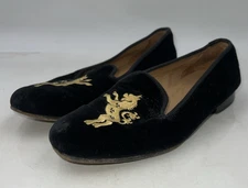 STUBBS & WOOTON Shoes Womens 7 Black Hand & Lock Folly Noir Velvet Slipper Lion