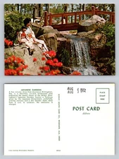 Japanese Gardens Birmingham Alabama Postcard Scenic Waterfall Bridge Flowers