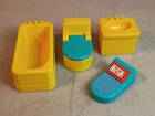Vtg. Fisher Price Little People 4 pcs Bathroom Set: Bathtub Sink Toilet & Scale
