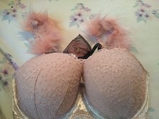 Victoria  s Secret Vintage Dream Angels FUR Straps Removable Velvet Demi Bra 34dd