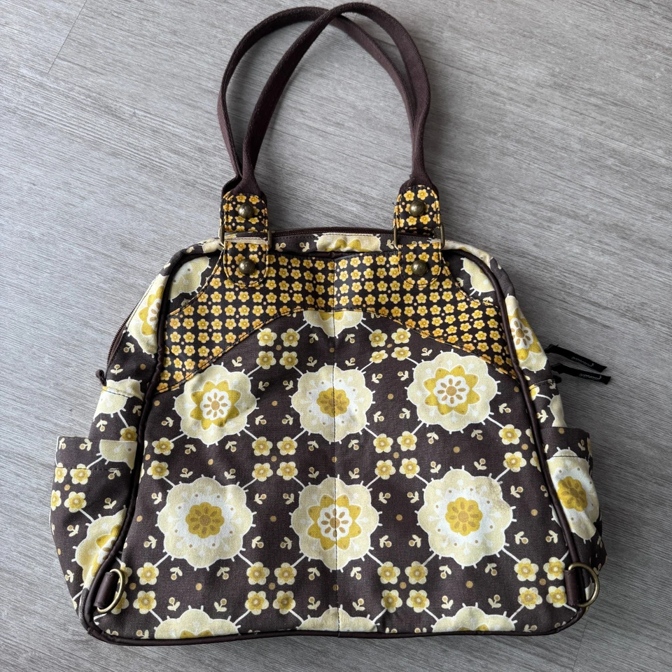 PETUNIA PICKLE BOTTOM 'Sashay Satchel' Fabric Backpack Diaper Bag Yellow Floral - Image 2 of 4