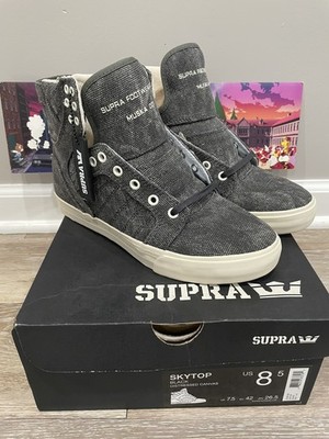 SUPRA SKYTOP BLACK DISTRESSED CANVAS SZ 8.5 BRAND NEW RARE MUSKA 001