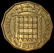 UK Three 3 Pence 1963 Elizabeth II Coin WCA A995