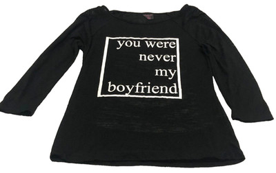 Material Girl Active Women Top Sz M Black You Were Never My Boyfriend 3/4 Sleeve