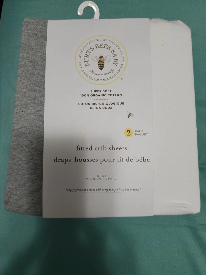 Sábana bajera Burt's Bees Baby 100 % algodón orgánico en gris y blanco paquete de 2 Foto 2 de 2