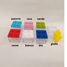 BOMBONIERA SCATOLA PLEXIGLASS TIPO LEGO PORTA CONFETTI COLORE A SCELTA 