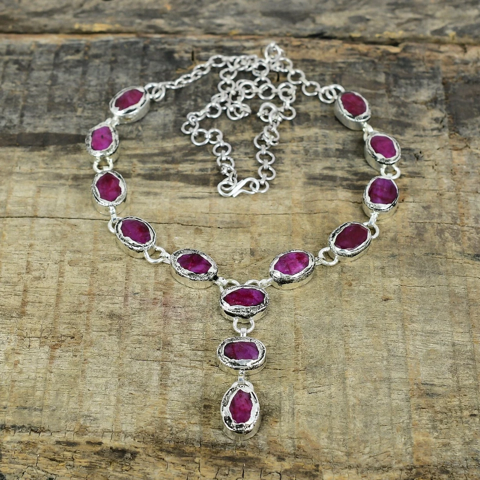 Pink Ruby Gemstone Electroformed 925 Sterling Silver Necklace For Wedding Gifts - Image 2 of 4