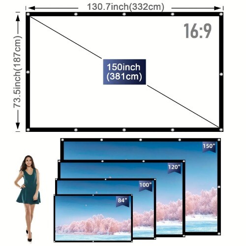 16:9 Portable Wrinkle Free Lightweight Projector Screen Rear Projection Curtain - Picture 24 of 24