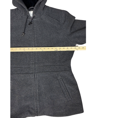 Jaclyn Smith giacca donna misto lana zip intera cappuccio tasche cappotto grande grigio - Foto 7 di 9